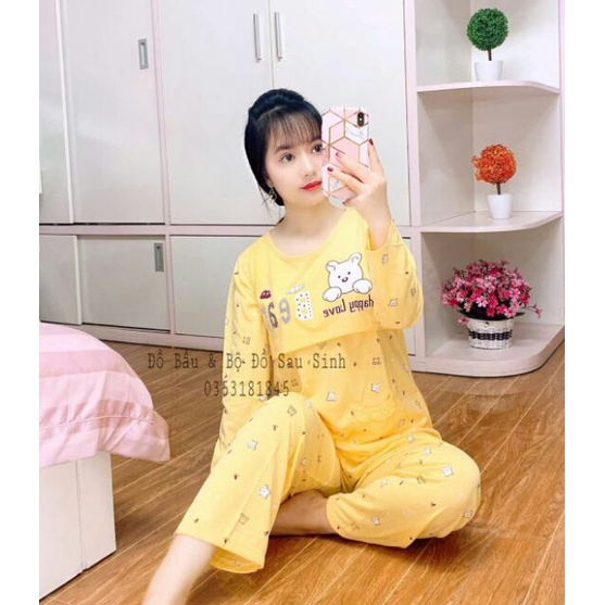 Bộ Bầu kết hợp sau sinh EE594 chất cotton dài tay freesize dưới 65kg