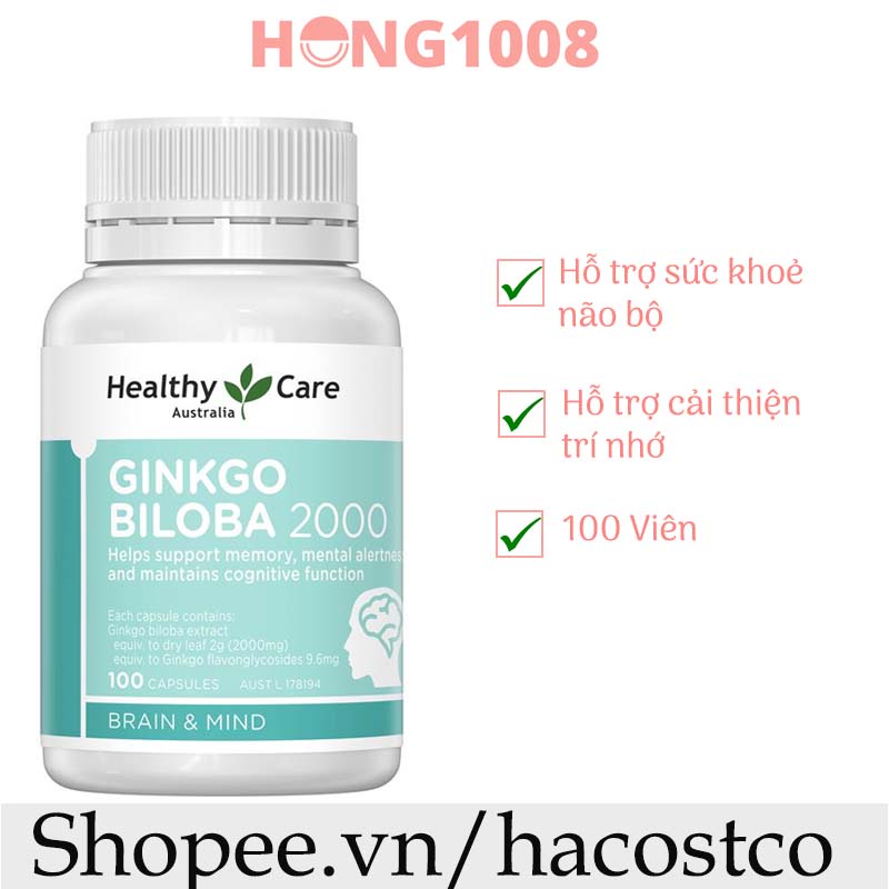 Viên uống Healthy Care Ginkgo Biloba 2000 100 viên