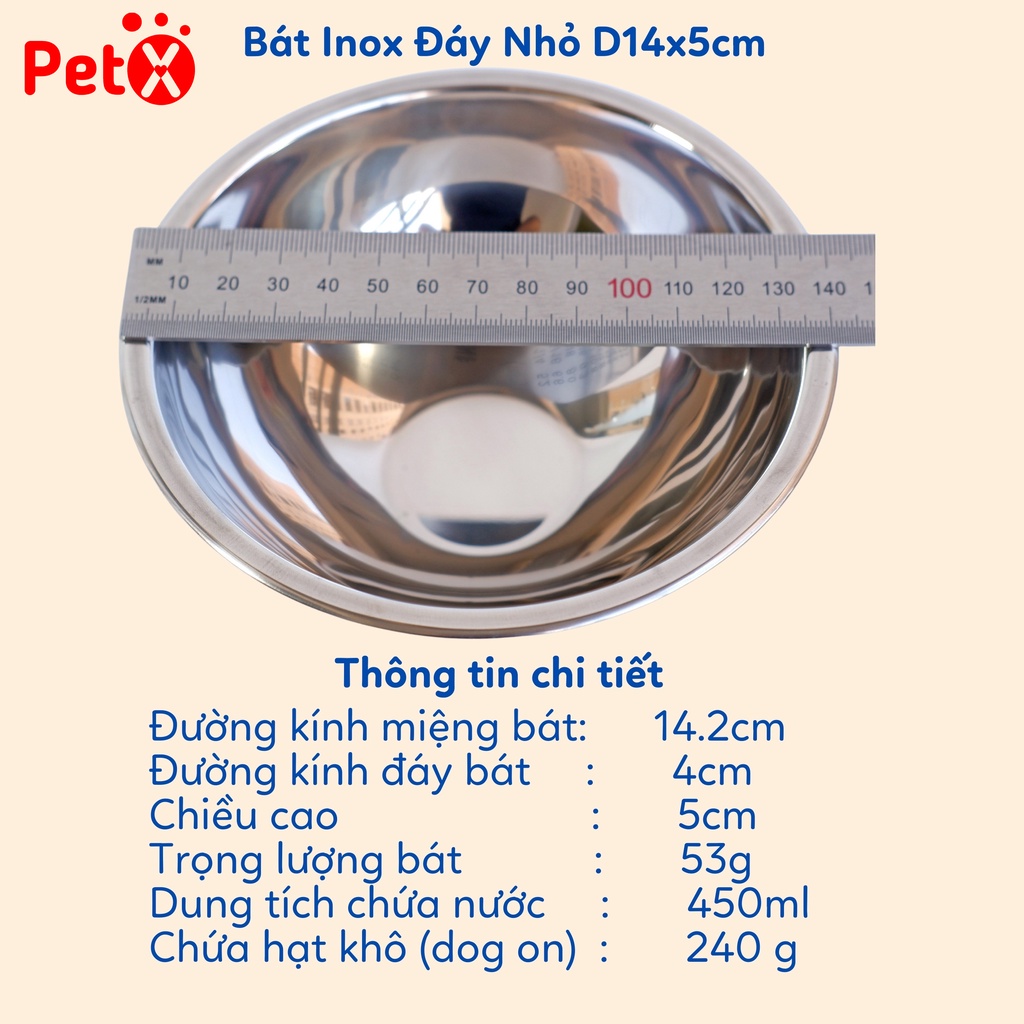 Bát ăn cho chó mèo, thú cưng, bát inox D14cm