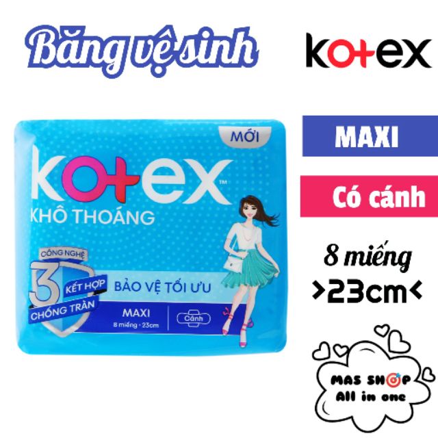 Băng vệ sinh KOTEX Loại MAXI có cánh (8 miếng x 23 cm)