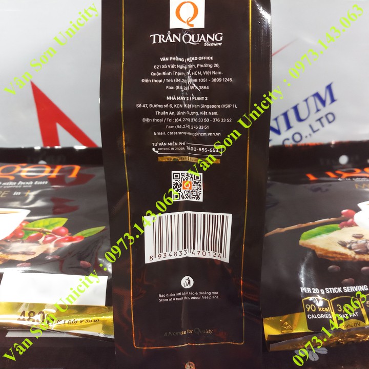 Cà phê sữa Ngon Trần Quang 480g (24 gói dài * 20g) Instant Coffee mix 3 in 1