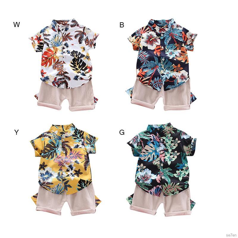 Bộ Áo Sơ Mi In Hình Lá Phong + Quần Short Cho Bé Trai (0-4 Tuổi)