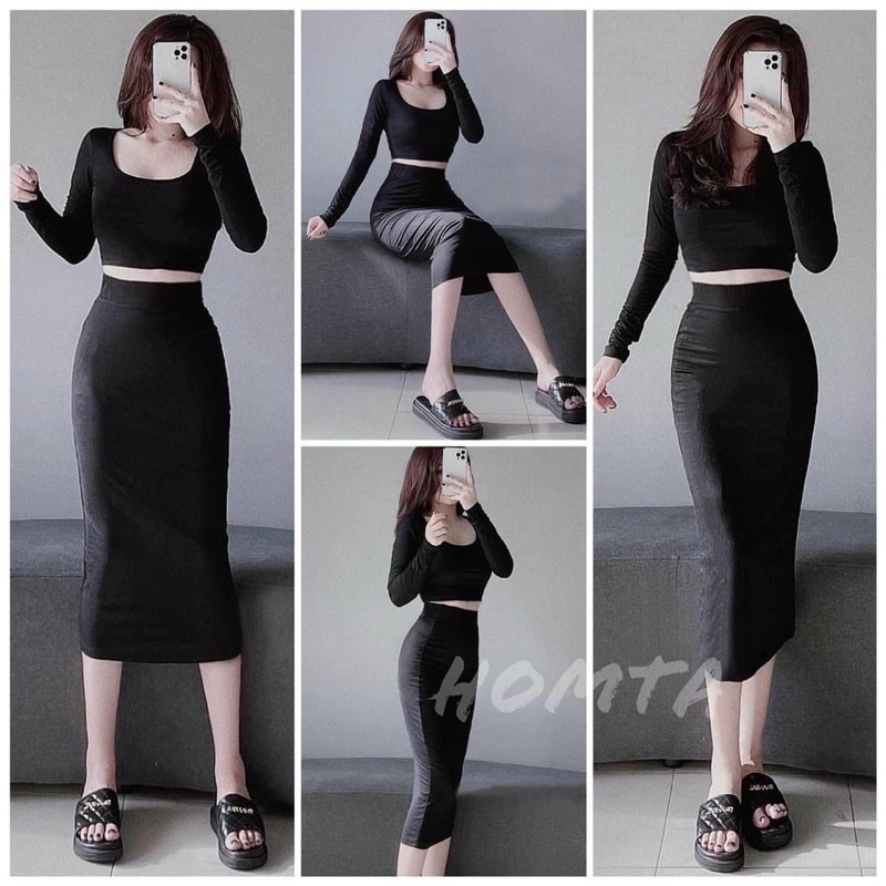 Chân váy thun lụa dáng dài ôm body