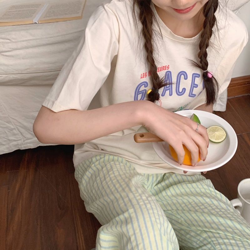 Quần Pijama Dài Kẻ Sọc Thời Trang Hàn Quốc Đơn Giản Cho Nữ