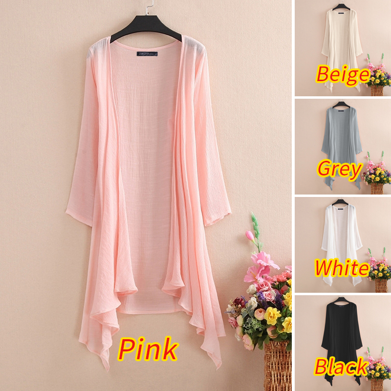 Áo Khoác ZANZEA Mỏng Tay Dài Màu Trơn Thời Trang Cho Nữ