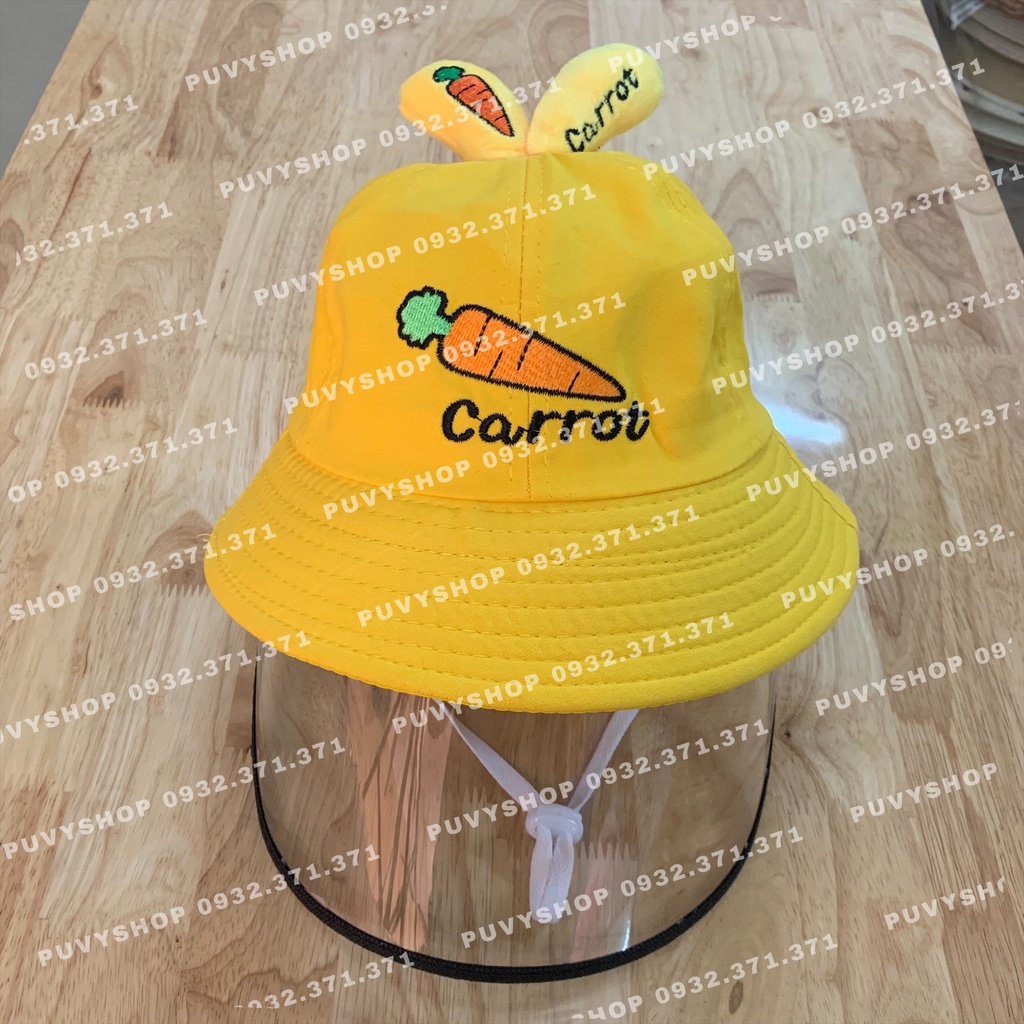 Bé 3-6 tuổi, vòng đầu 52cm, Mũ bucket giống giọt bắn cản bụi chắn gió cho bé Bo kieng Carot