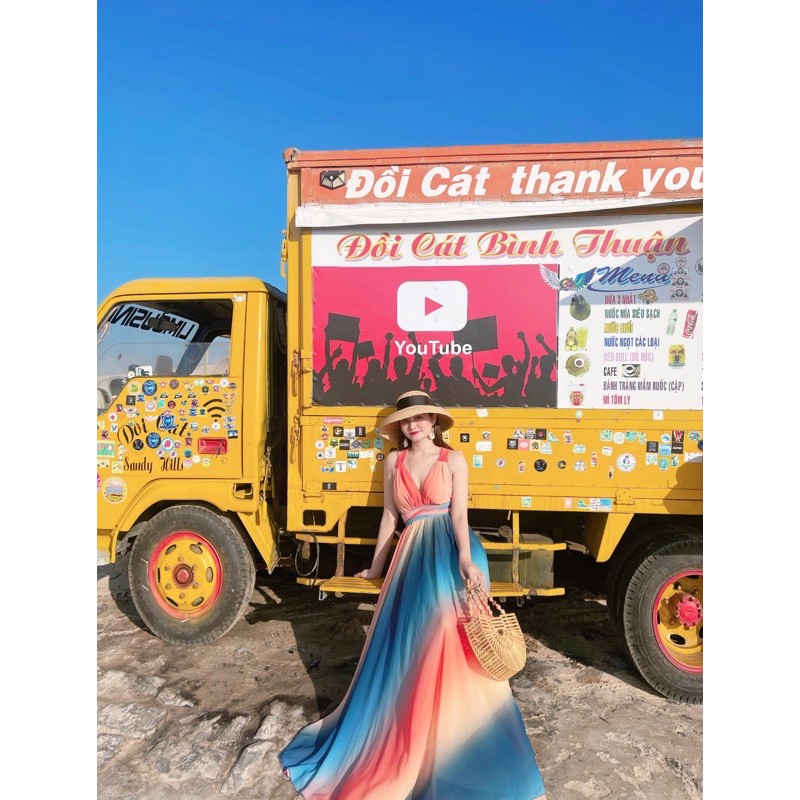 (miễn phí chỉnh váy) đầm maxi màu loang yếm hai dây cột nơ đi biển du lịch chụp hình sống ảo mix nhiều màu cầu vồng | BigBuy360 - bigbuy360.vn