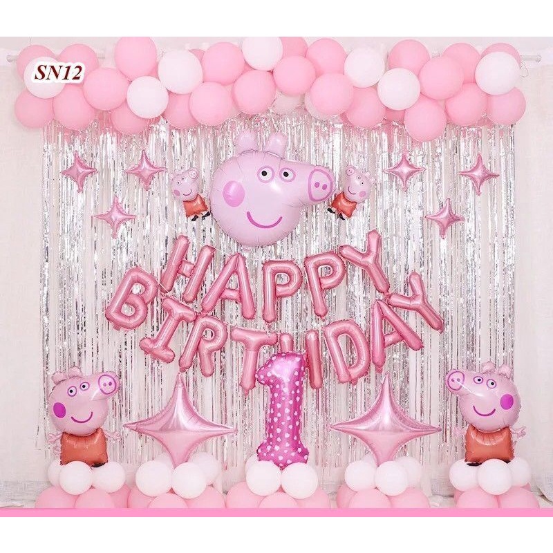 Set bóng trang trí sinh nhật heo peppa trai, gái MS184