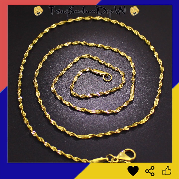 Dây chuyền kiểu mì xoắn inox mạ vàng sáng đẹp, bền màu đem lại vẻ đẹp quyến rũ cho quý cô