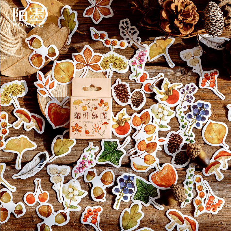Hộp 46 miếng dán hình lá mùa thu dùng để trang trí sổ tiện dụng