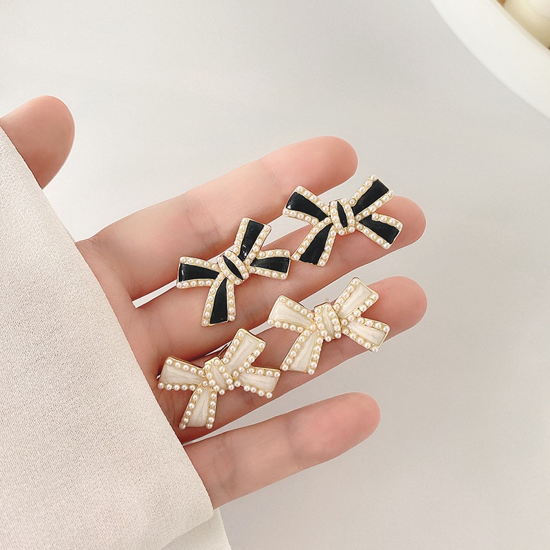 Bông tai bạc 925 hình nơ đính ngọc trai dễ thương phong cách Hàn Quốc cho nữ