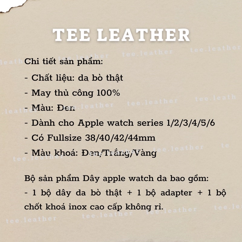 Dây Đeo Apple Watch Da 2 Lớp Sang Trọng,01 - Khâu Tay Thủ Công, Dành cho Apple watch series 1 2 3 4 5 6 - TEE LEATHER