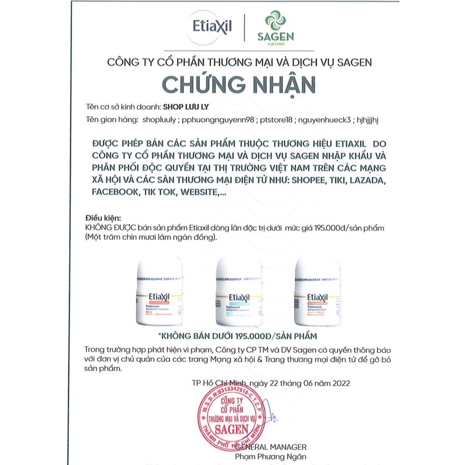 Lăn khử mùi etiaxil Pháp 15ml ngăn viêm cánh ướt nách mùi cơ thể ,Mờ Thâm, Không Mùi, Ngăn Ố Vàng Áo