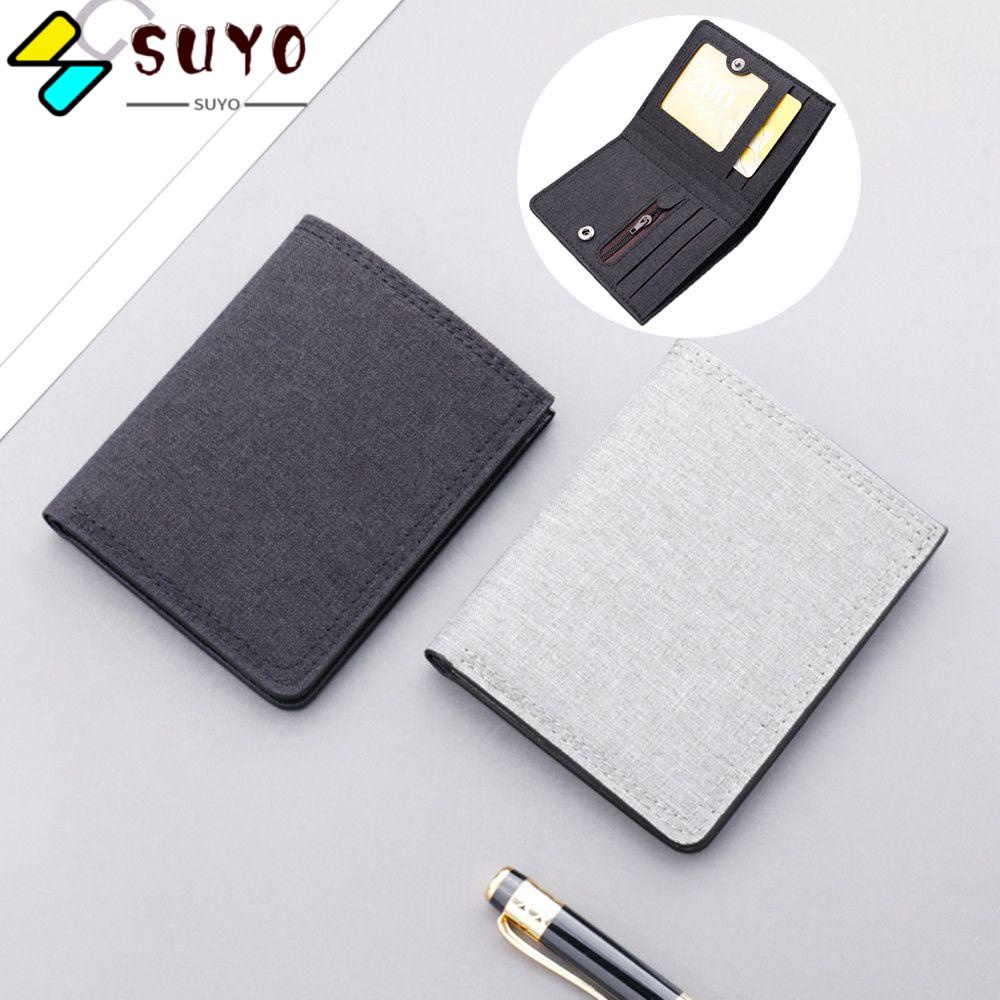 Ví Canvas Ngắn Đựng Thẻ Phối Khóa Kéo Thời Trang Cho Nam Giá Đỡ