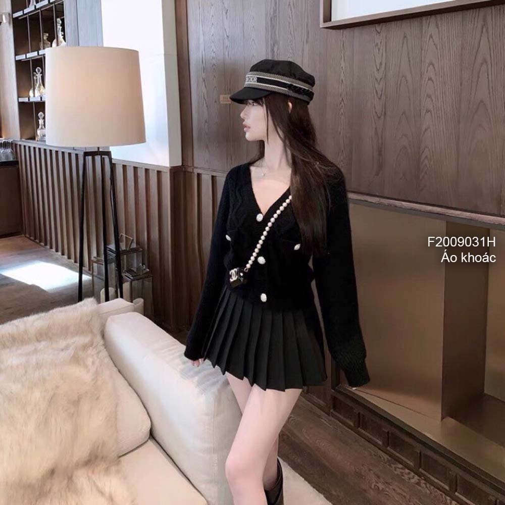 Áo khoác len gài nút cổ tim tay dài hàng đẹp QC!