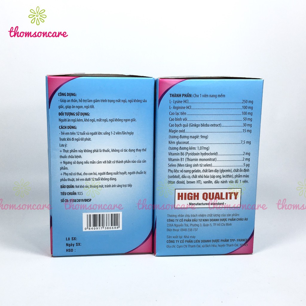 Viên ngủ ngon, giảm mất ngủ, an thần từ Melatonin, sâu giấc từ thảo dược Euro Sleep hộp 60v