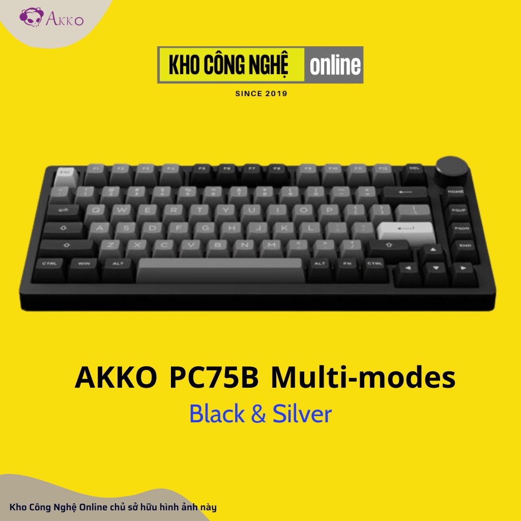 Bàn phím AKKO PC75B Plus Black &amp; Silver (Bluetooth 5.0/ Wireless 2.4Ghz / Hotswap / Foam tiêu âm / AKKO CS Jelly switch)