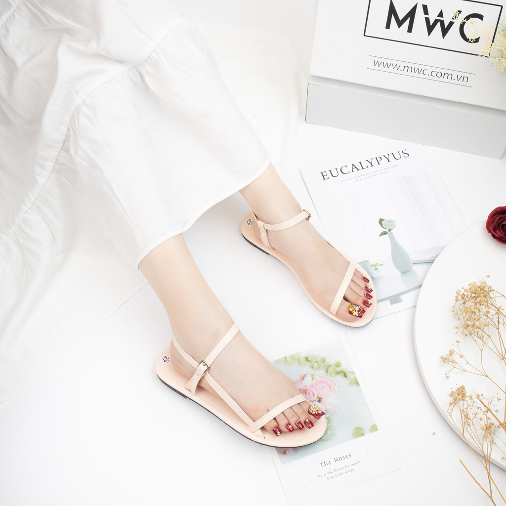 Giày sandal nữ MWC dép sandal quai mảnh da mềm đế bệt ôm chân cho nữ NUSD- 2755