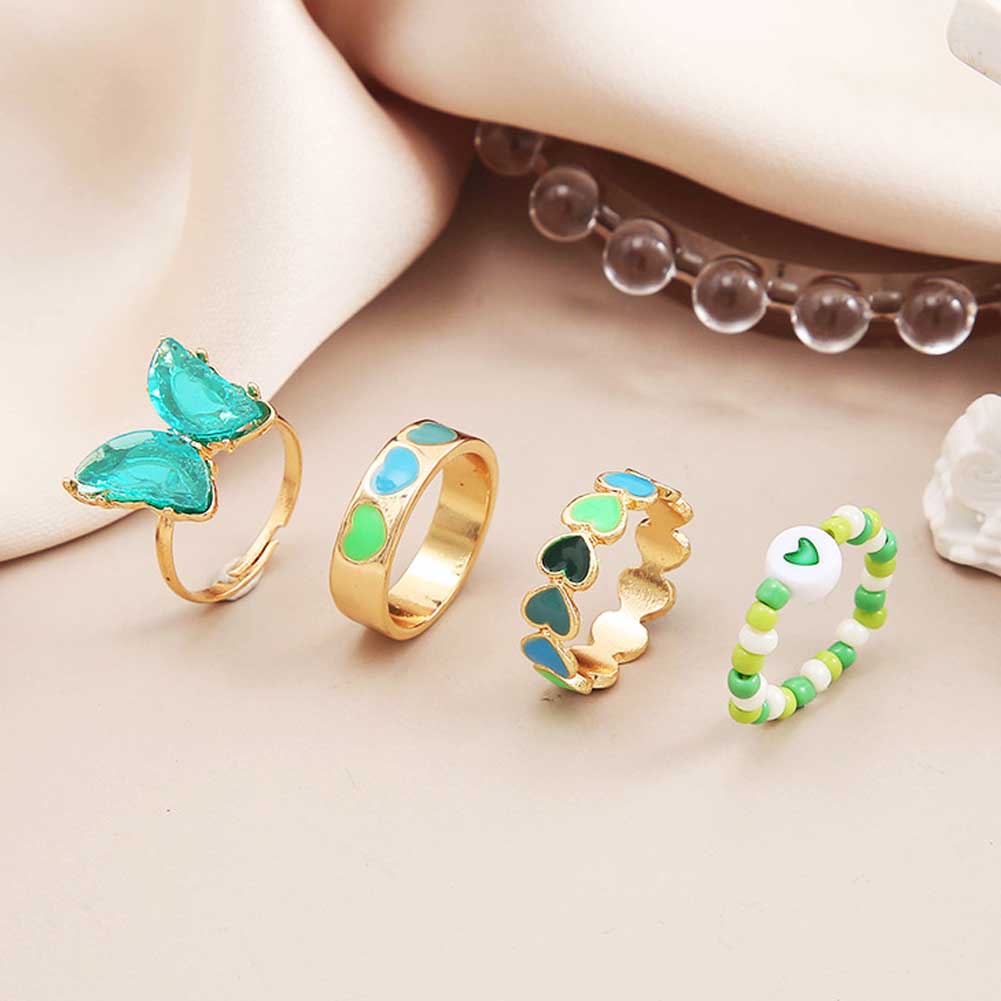 Nhẫn Đôi Kim Loại Màu Cầu Vồng Họa Tiết Hình Học Phong Cách Boho
