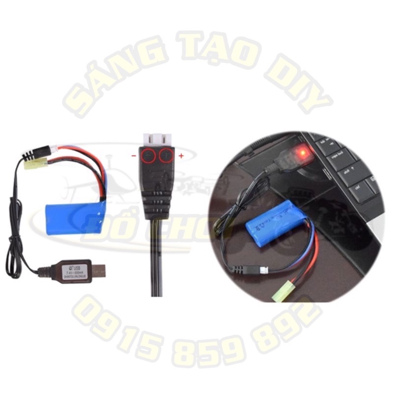 Dây sạc pin Lipo 2S 7.4V 1000mA đầu cắm USB - Có đèn báo khi sạc đầy, có tính năng bảo vệ và cân bằng cell pin