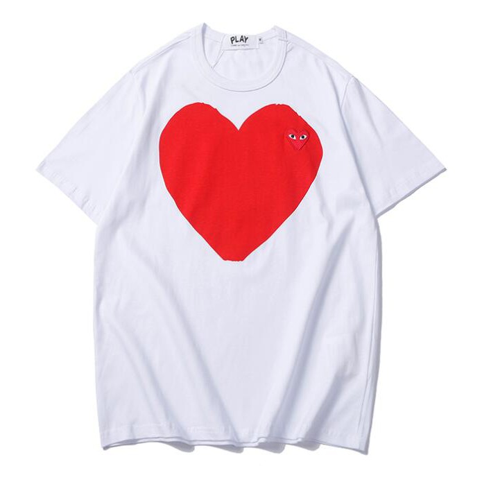 Áo thun tay ngắn chất liệu cotton trang trí hình trái tim thời trang cho nam nữ