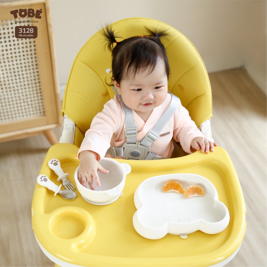 Ghế ăn dặm 6 chức năng tobe Ricard Pro có đệm, gấp gọn, bánh xe, nâng hạ độ cao, an toàn cho bé trai bé gái 3128 3127