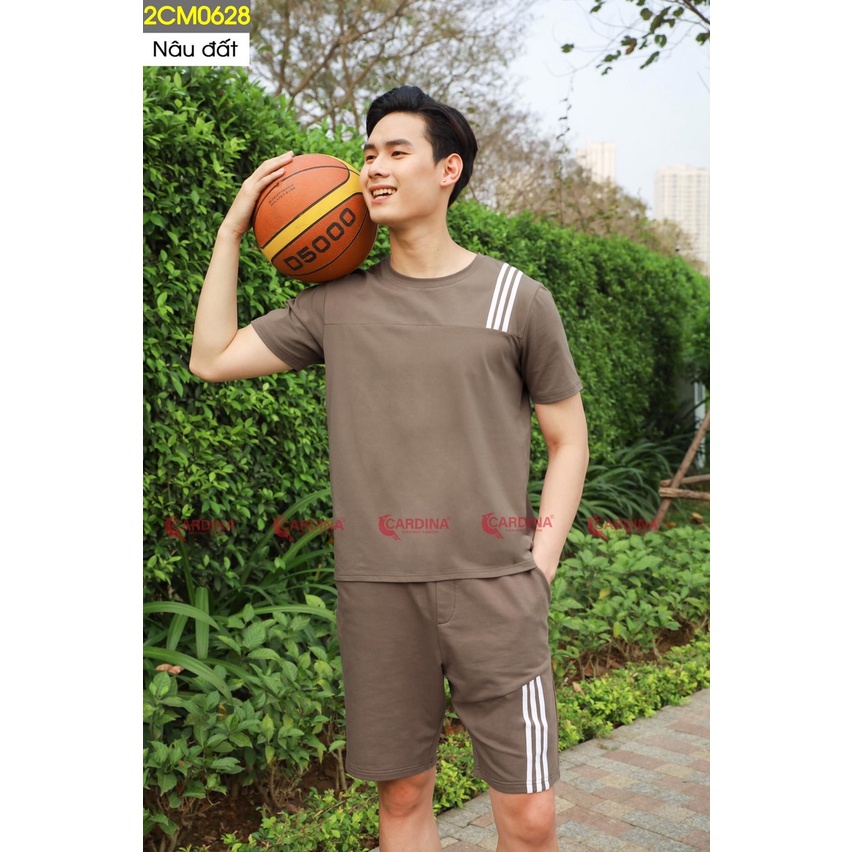 Đồ bộ nam mặc nhà cao cấp CARDINA chất cotton kiểu dáng thể thao  áo cộc tay quần đùi sọc nam mát mẻ  2CM06