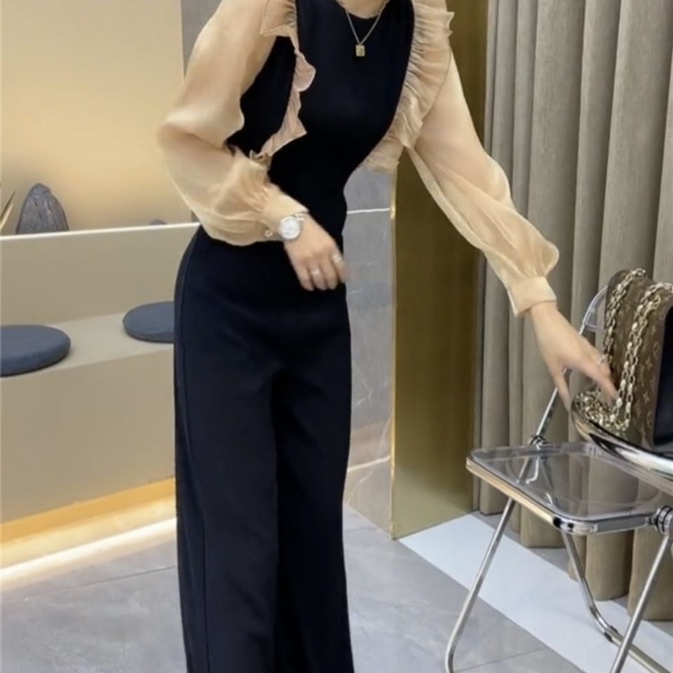 Áo liền quần ống rộng thời trang thanh lịch thắt lưng siết eo cho nữ