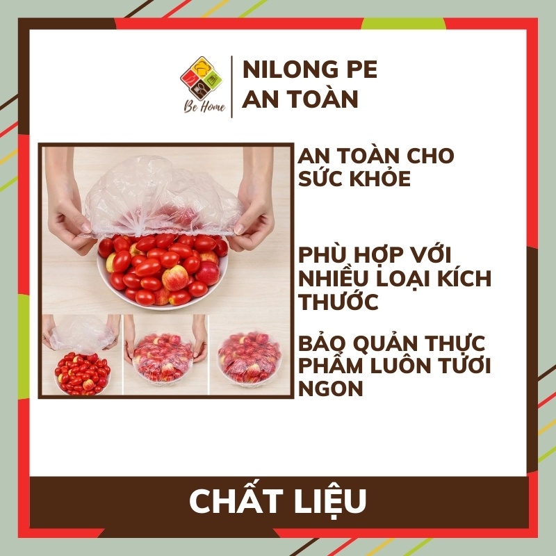 Màng Bọc Thực Phẩm co dãn siêu bền BEHOME Màng Bọc Đồ Ăn Có Chun Co Dãn Túi  Gấu [Gói 100c]