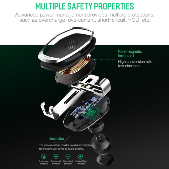Giá đỡ điện thoại kiêm sạc không dây cao cấp trên ô tô nhãn hiệu Rock RWC0246