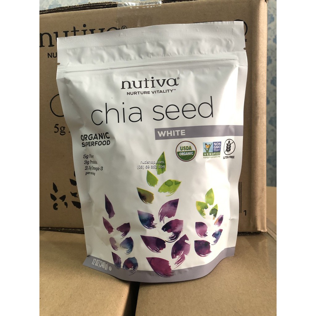Hạt Chia Trắng Nuvita White GIẢM CÂN Chia Seed USDA - túi 340g DATE 2022