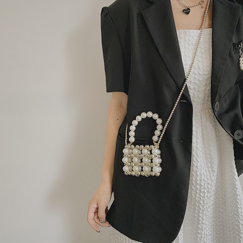 Túi Đeo Chéo Mini Dáng Vuông Đính Hạt Thời Trang Hàn Quốc 2021