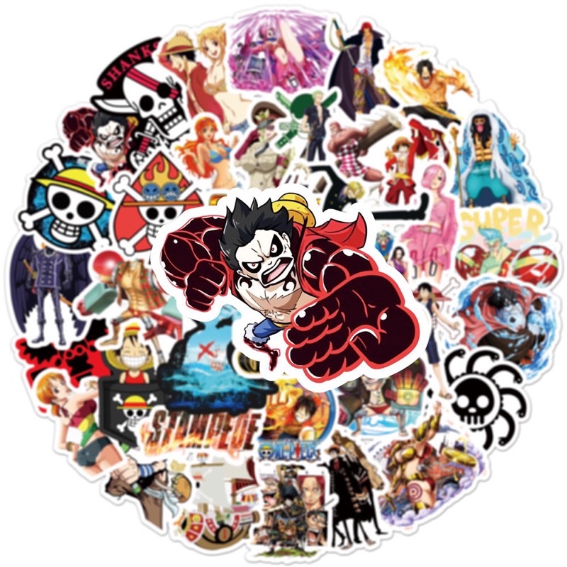Set 50 Sticker PVC Chống Thấm Nước One Piece - Đảo Hải Tặc  Dán Vali, Mũ Bảo Hiểm, Laptop, Guitar, Ván Trượt, Bình Nước