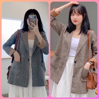 Áo blazer nữ áo vest khoác ngoài phong cách hàn quốc màu đen nâu tây kẻ 2 lớp