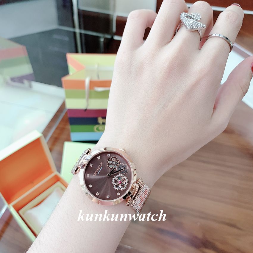 Đồng Hồ Nữ Coach 14503566 Nền Mặt Hoa Văn - Dây Thép Lưới - 33mm