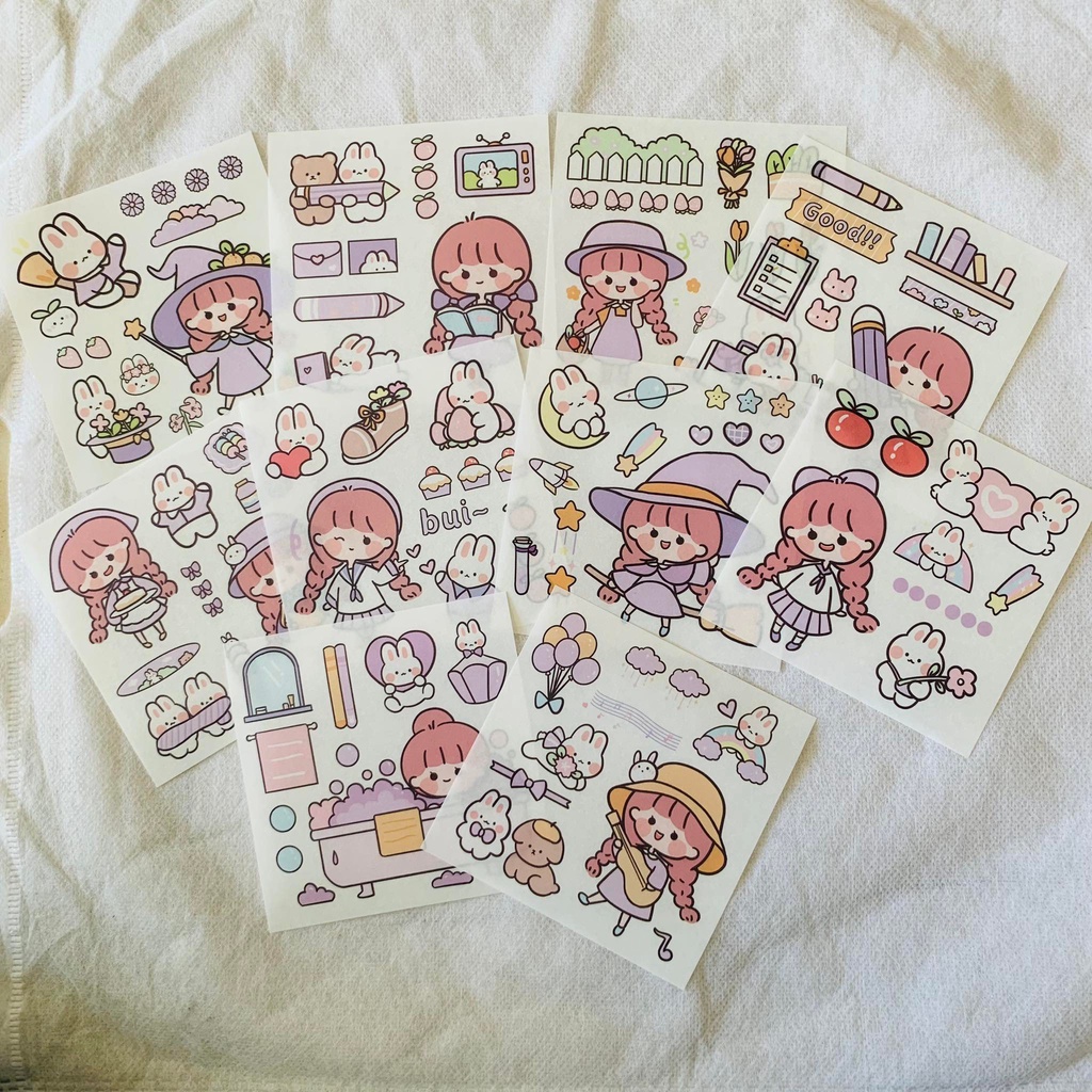 Hộp Sticker Và Washi Kèm Dao Rọc Giấy,Hộp Sticker Dễ Thương Có Dao Cắt