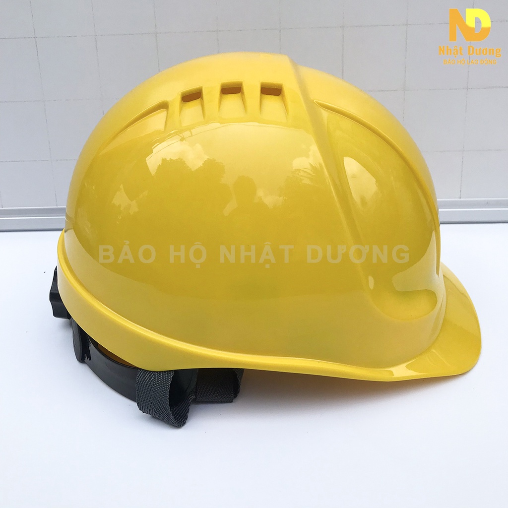 Mũ bảo hộ lao động có lỗ thoát khí khóa văn HPN09 màu vàng, Nón bảo hộ lao động thông hơi Nhật Dương
