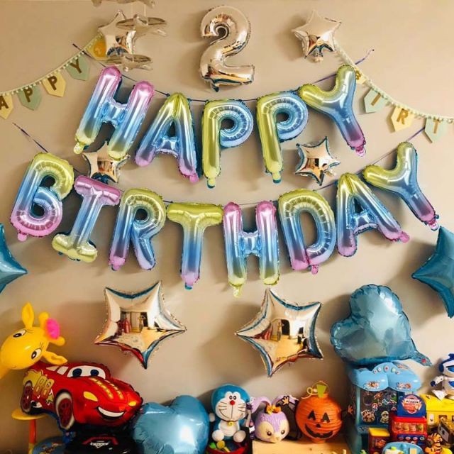 Set Sinh Nhật-  Bộ chữ happy birthday bong bóng kiếng cao 40cm  nhiều màu sắc tùy chọn 007Kids