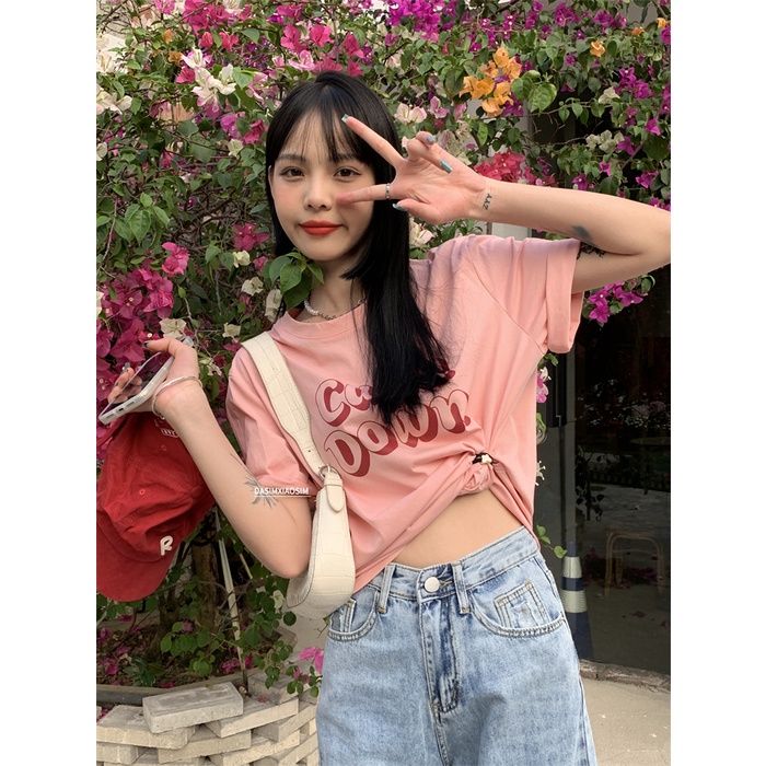 Áo Thun Nữ Ngắn Tay Cổ Tròn In Chữ Thời Trang