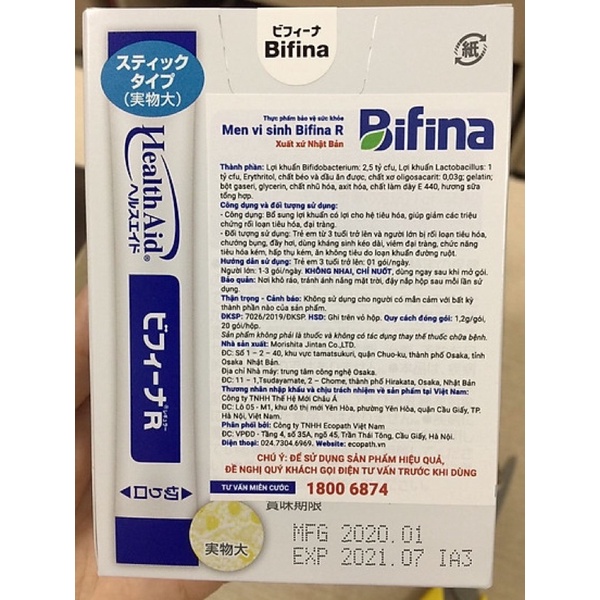 Men vi sinh Bifina R 20 gói - 60 gói - Dành cho người bị viêm đại tràng, rối loạn tiêu hóa