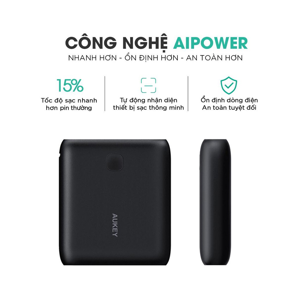 Pin Sạc Dự Phòng 10000mAh Aukey PB-N42 Công Nghệ AiPower Độc Quyền Kèm Đèn LED