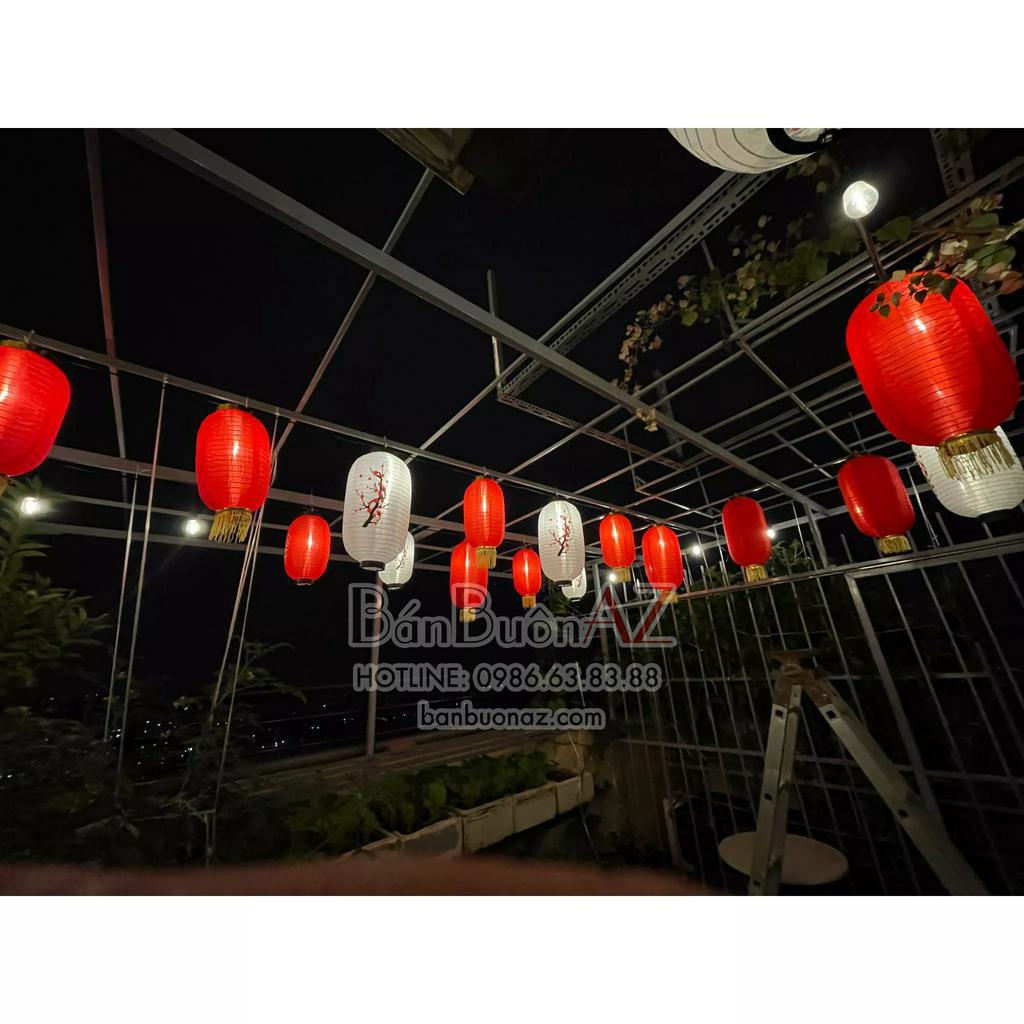 Đèn lồng trụ vẽ hoa mai đào trang trí nhà hàng sân vườn festival lễ tết tiệc cưới