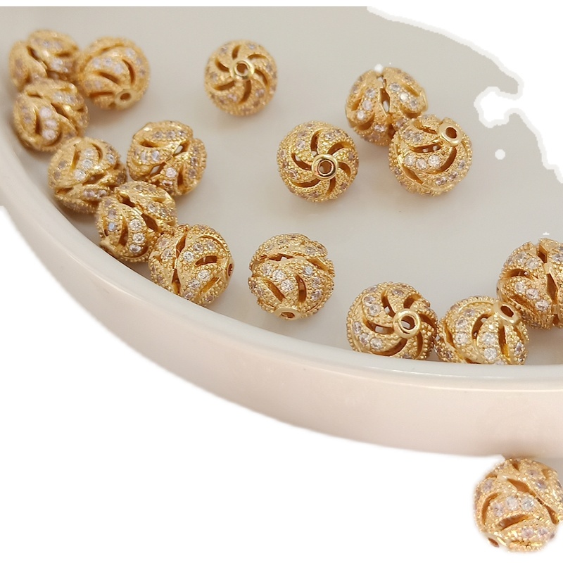 Hạt Đá Zircon Bằng Đồng 14K Dùng Làm Trang Sức Thủ Công 10mm