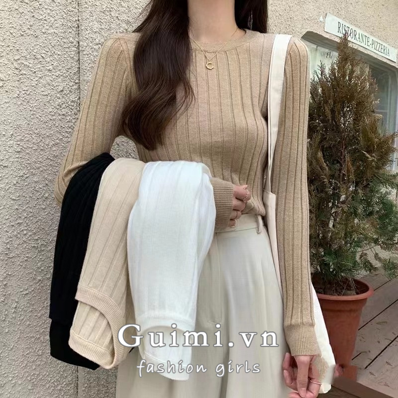Áo sweater Dệt Kim Tay Dài Cổ Tròn Màu Trơn Thời Trang Thu Đông Hàn Quốc Mới Cho Nữ
