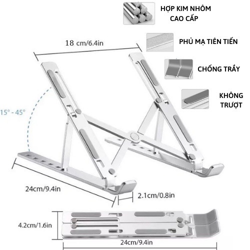 Giá đỡ laptop, macbook, ipad bằng NHÔM CAO CẤP - LOẠI 2 CHỐT, kệ đỡ máy tính tản nhiệt, gấp gọn, chịu lực siêu tốt