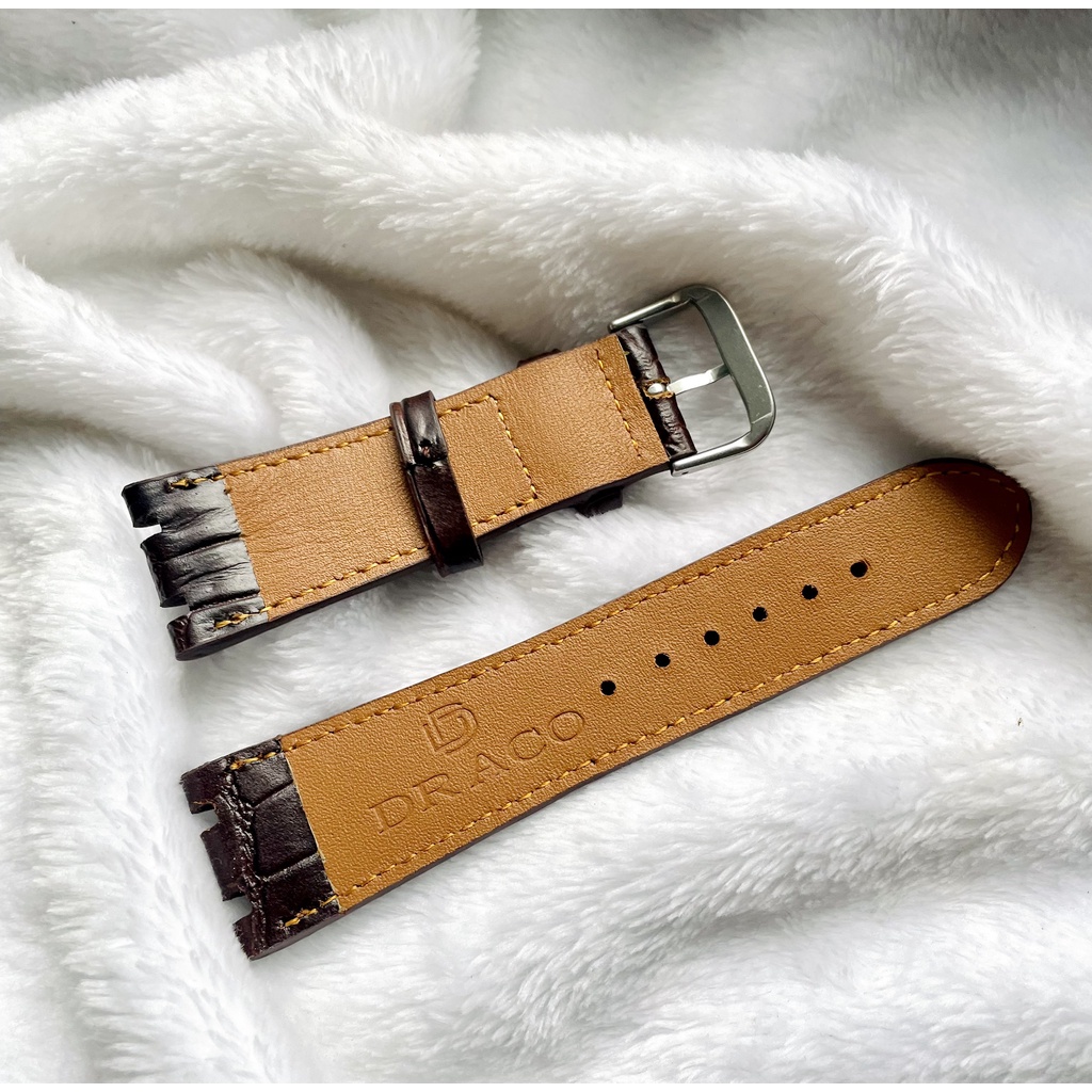 Dây da đòng hồ Draco DDDH05 màu đen - size 25 nam [Tặng kèm khóa] chấy liệu da bò thật cao cấp dập vân cá sấu