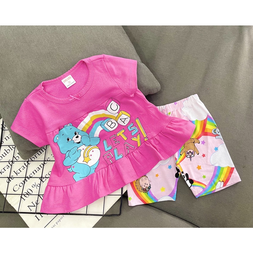 9-21kg bộ babydoll bé gái thun borip tay ngắn quần đùi siêu cưng 084