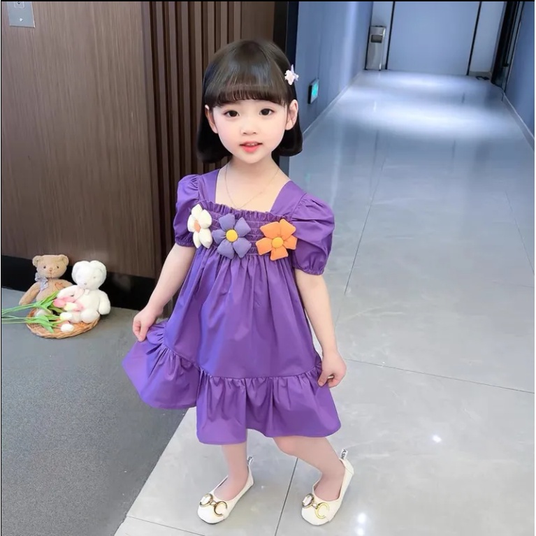 Đầm Công Chúa Phồng Ngắn Tay Màu Sắc Xinh Xắn Cho Bé Gái