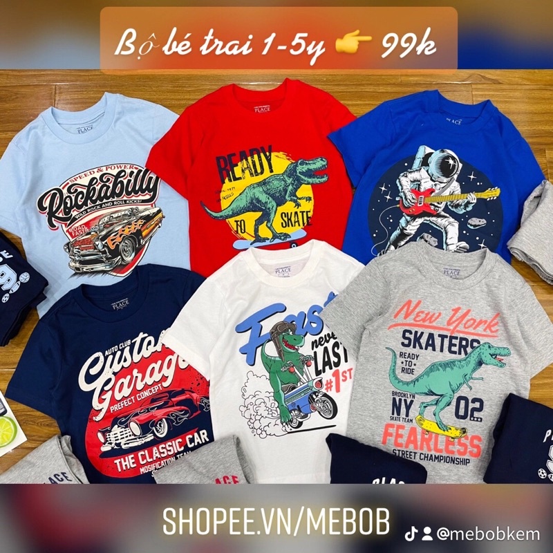 𝗦𝗵𝗼𝗽 𝗠𝗲̣ 𝗕𝗼𝗯 𝟴𝟲 - Bộ bé trai cộc tay Place xuất dư size 1-5 tuổi