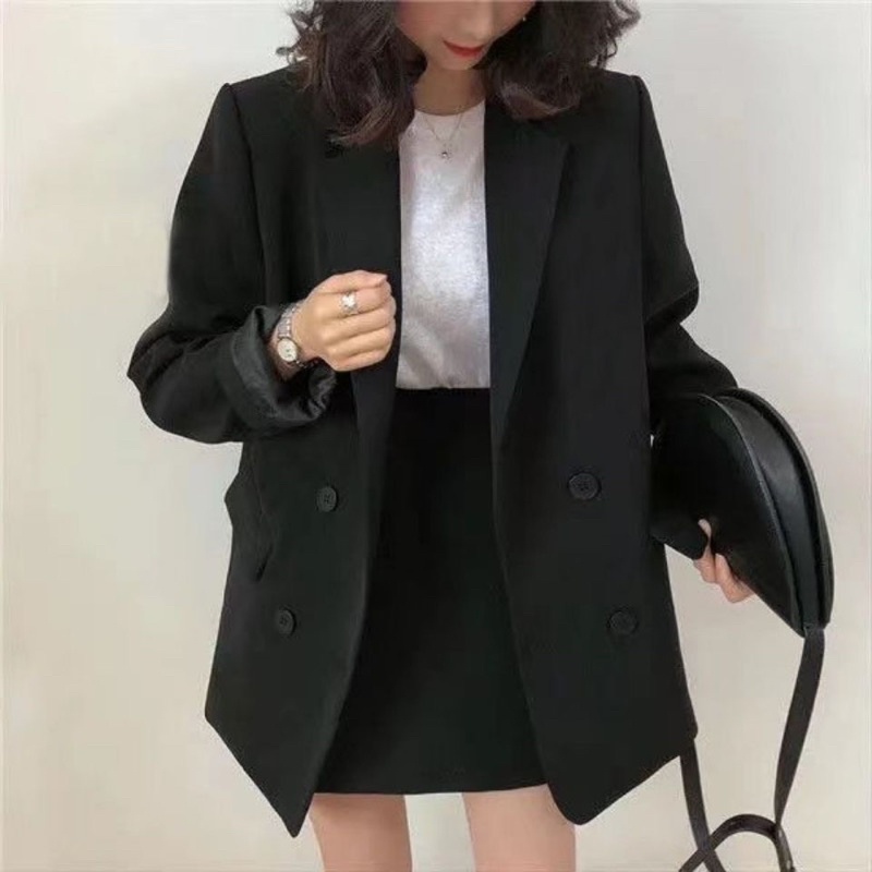 Áo blazer nữ hàng quảng châu cao cấp màu be sữa phong cách hàn quốc có đệm vai (hàng sẵn)